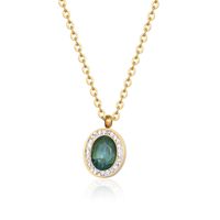 304 Stainless Steel 18K Gold Plated Casual Simple Style Inlay Oval Gem Rhinestones Pendant Necklace main image 3