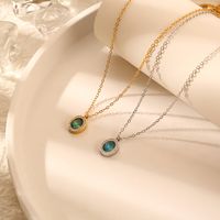304 Stainless Steel 18K Gold Plated Casual Simple Style Inlay Oval Gem Rhinestones Pendant Necklace main image 1