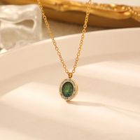 304 Stainless Steel 18K Gold Plated Casual Simple Style Inlay Oval Gem Rhinestones Pendant Necklace main image 4
