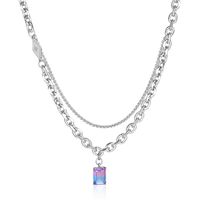 304 Stainless Steel Casual Simple Style Chain Inlay Rectangle Gem Pendant Necklace Long Necklace main image 3