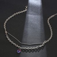 304 Stainless Steel Casual Simple Style Chain Inlay Rectangle Gem Pendant Necklace Long Necklace main image 4