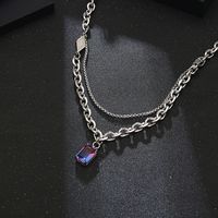 304 Stainless Steel Casual Simple Style Chain Inlay Rectangle Gem Pendant Necklace Long Necklace main image 1
