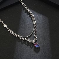 304 Stainless Steel Casual Simple Style Chain Inlay Rectangle Gem Pendant Necklace Long Necklace main image 5