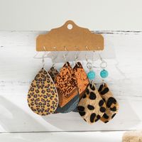 3 Pairs Retro Cowboy Style Cactus Animal Cattle Sequins Inlay Pu Leather Natural Stone Drop Earrings main image 2