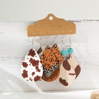 3 Pairs Retro Cowboy Style Cactus Animal Cattle Sequins Inlay Pu Leather Natural Stone Drop Earrings main image 4