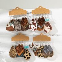 3 Pairs Retro Cowboy Style Cactus Animal Cattle Sequins Inlay Pu Leather Natural Stone Drop Earrings main image 5