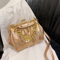 Women's Pu Leather Solid Color Basic Vintage Style Sewing Thread Square Clasp Frame Shoulder Bag Handbag Crossbody Bag sku image 5