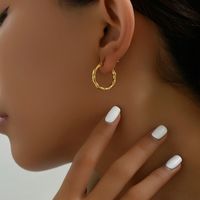 1 Pair Vintage Style Simple Style Classic Style Round 201 Stainless Steel 18K Gold Plated Hoop Earrings main image 5