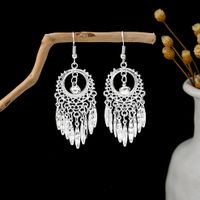 1 Pair Retro Leaf Sector Tassel Plating Hollow Out Inlay Alloy Turquoise Drop Earrings sku image 2