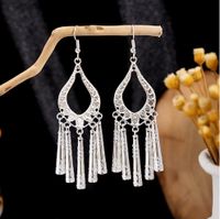 1 Pair Retro Leaf Sector Tassel Plating Hollow Out Inlay Alloy Turquoise Drop Earrings sku image 9