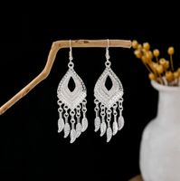 1 Pair Retro Leaf Sector Tassel Plating Hollow Out Inlay Alloy Turquoise Drop Earrings sku image 12