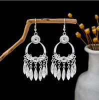 1 Pair Retro Leaf Sector Tassel Plating Hollow Out Inlay Alloy Turquoise Drop Earrings sku image 10