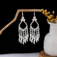 1 Pair Retro Leaf Sector Tassel Plating Hollow Out Inlay Alloy Turquoise Drop Earrings sku image 14