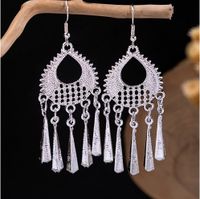 1 Pair Retro Leaf Sector Tassel Plating Hollow Out Inlay Alloy Turquoise Drop Earrings sku image 6