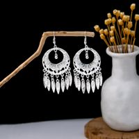 1 Pair Retro Leaf Sector Tassel Plating Hollow Out Inlay Alloy Turquoise Drop Earrings sku image 11