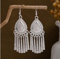 1 Pair Retro Leaf Sector Tassel Plating Hollow Out Inlay Alloy Turquoise Drop Earrings sku image 3
