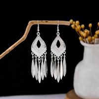 1 Pair Retro Leaf Sector Tassel Plating Hollow Out Inlay Alloy Turquoise Drop Earrings sku image 15
