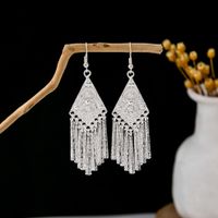 1 Pair Retro Leaf Sector Tassel Plating Hollow Out Inlay Alloy Turquoise Drop Earrings sku image 20