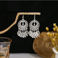1 Pair Retro Leaf Sector Tassel Plating Hollow Out Inlay Alloy Turquoise Drop Earrings sku image 21