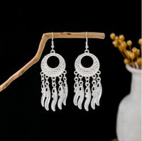 1 Pair Retro Leaf Sector Tassel Plating Hollow Out Inlay Alloy Turquoise Drop Earrings sku image 13