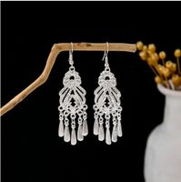 1 Pair Retro Leaf Sector Tassel Plating Hollow Out Inlay Alloy Turquoise Drop Earrings sku image 19
