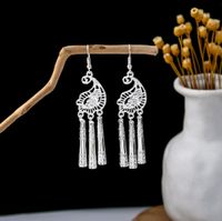 1 Pair Retro Leaf Sector Tassel Plating Hollow Out Inlay Alloy Turquoise Drop Earrings sku image 17