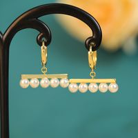 1 Pair Elegant Lady Geometric Flower Bow Knot Inlay Copper Artificial Pearls Zircon Drop Earrings sku image 6