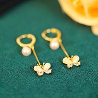1 Pair Elegant Lady Geometric Flower Bow Knot Inlay Copper Artificial Pearls Zircon Drop Earrings sku image 8