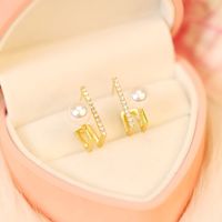 1 Pair Elegant Lady Geometric Flower Bow Knot Inlay Copper Artificial Pearls Zircon Drop Earrings sku image 4
