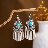 1 Pair Retro Ethnic Style Leaf Water Droplets Tassel Plating Hollow Out Alloy Drop Earrings sku image 19