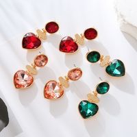 1 Pair Retro Round Heart Shape Inlay Alloy Glass Drill Drop Earrings main image 9