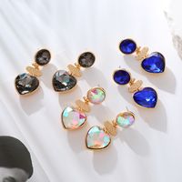 1 Pair Retro Round Heart Shape Inlay Alloy Glass Drill Drop Earrings main image 8