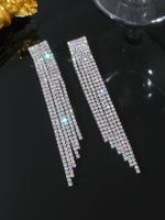 1 Par Elegante Color Sólido Enchapado Embutido Cobre Diamantes De Imitación Plateado Pendientes De Gota main image 4