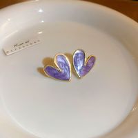 Wholesale Jewelry Sweet Heart Shape Flower Alloy Enamel Drop Earrings sku image 9