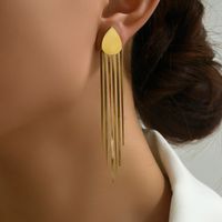 1 Pair Simple Style Water Droplets Tassel 201 Stainless Steel 18K Gold Plated Drop Earrings main image 4