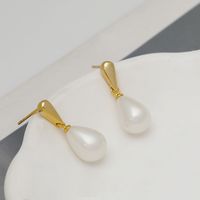 1 Paire Style Simple Les Gouttelettes D'eau Placage Le Cuivre Plaqué Or Boucles D'oreilles main image 1