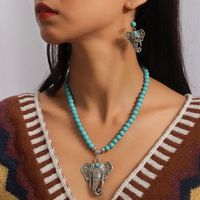 Vintage Style Elephant Turquoise Zinc Alloy Beaded Women's Jewelry Set sku image 1