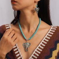 Vintage Style Elephant Turquoise Zinc Alloy Beaded Women's Jewelry Set main image 5