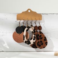 1 Set Vintage Style Cattle Layered Pu Leather Drop Earrings main image 2