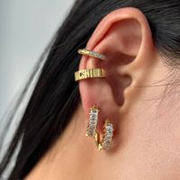 1 Paire Style Simple Couleur Unie Incruster Acier Au Titane Zircon Des Boucles D'oreilles main image 5