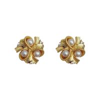 Wholesale Jewelry Retro Flower Bow Knot Alloy Pearl Zircon Inlay Ear Studs main image 5