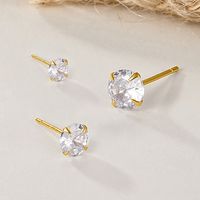 1 Set Simple Style Round Plating Inlay Sterling Silver Zircon Ear Studs main image 2