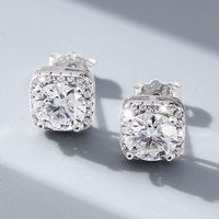 1 Pair Elegant Shiny Round Square Plating Inlay Sterling Silver Zircon Ear Studs main image 1
