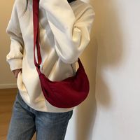 Women's All Seasons Cloth Solid Color Classic Style Streetwear Sewing Thread Dumpling Shape Zipper Shoulder Bag sku image 3
