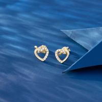 1 Pair Sweet Simple Style Korean Style Heart Shape Plating Inlay Sterling Silver Zircon 14k Gold Plated White Gold Plated Silver Plated Ear Studs main image 1