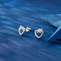 1 Pair Sweet Simple Style Korean Style Heart Shape Plating Inlay Sterling Silver Zircon 14k Gold Plated White Gold Plated Silver Plated Ear Studs main image 2