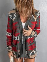 Women's Cardigan 3/4 Length Sleeve Sweaters & Cardigans Pocket Streetwear Geometric main image 4