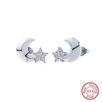 1 Pair Japanese Style Sweet Simple Style Star Moon Plating Inlay Sterling Silver Zircon 14k Gold Plated White Gold Plated Silver Plated Ear Studs main image 3
