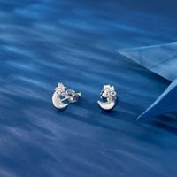 1 Pair Japanese Style Sweet Simple Style Star Moon Plating Inlay Sterling Silver Zircon 14k Gold Plated White Gold Plated Silver Plated Ear Studs main image 1