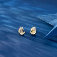 1 Pair Japanese Style Sweet Simple Style Star Moon Plating Inlay Sterling Silver Zircon 14k Gold Plated White Gold Plated Silver Plated Ear Studs main image 2